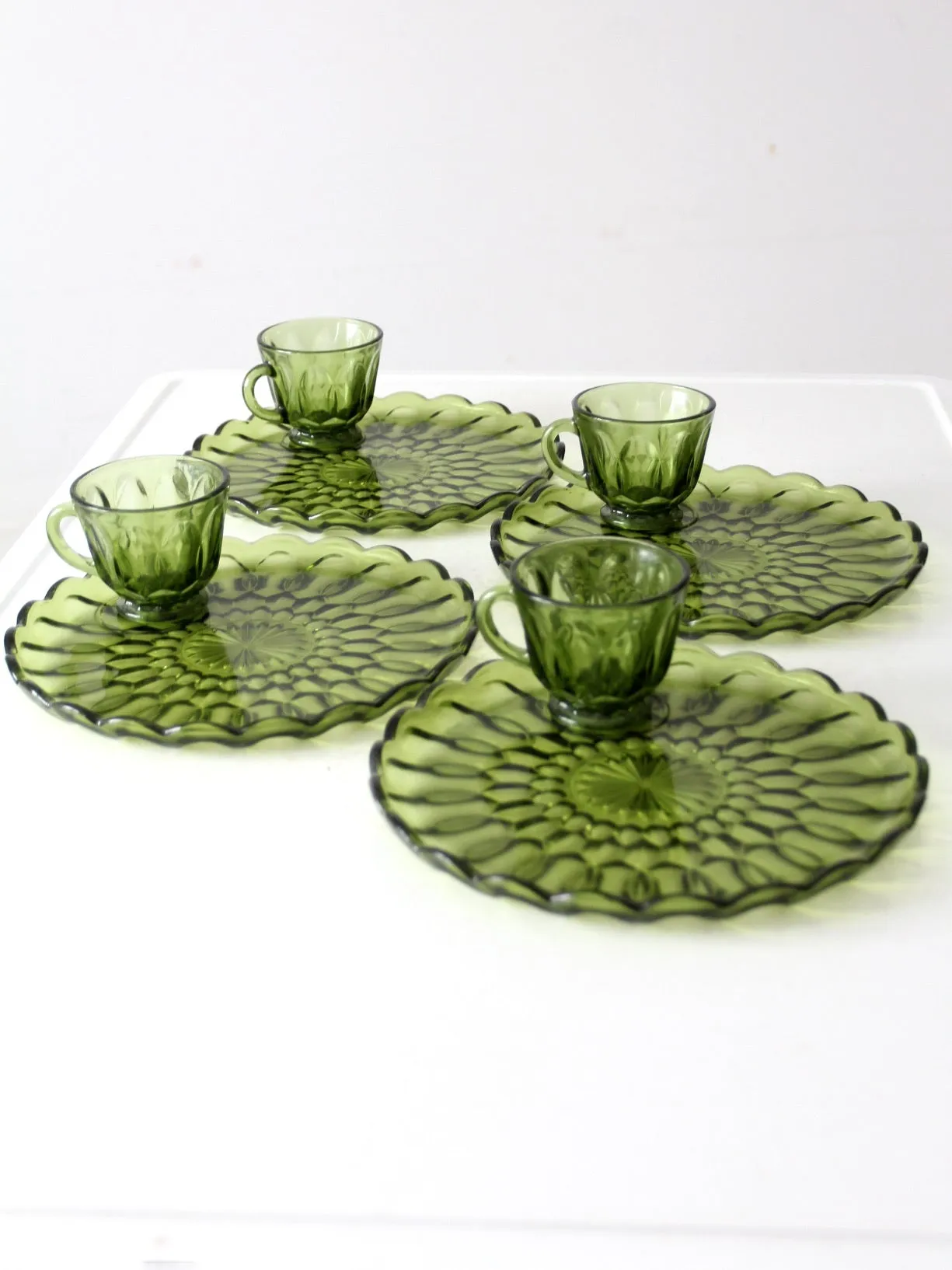 vintage 70s Anchor Hocking Fairfield snack plate and cup set of 8