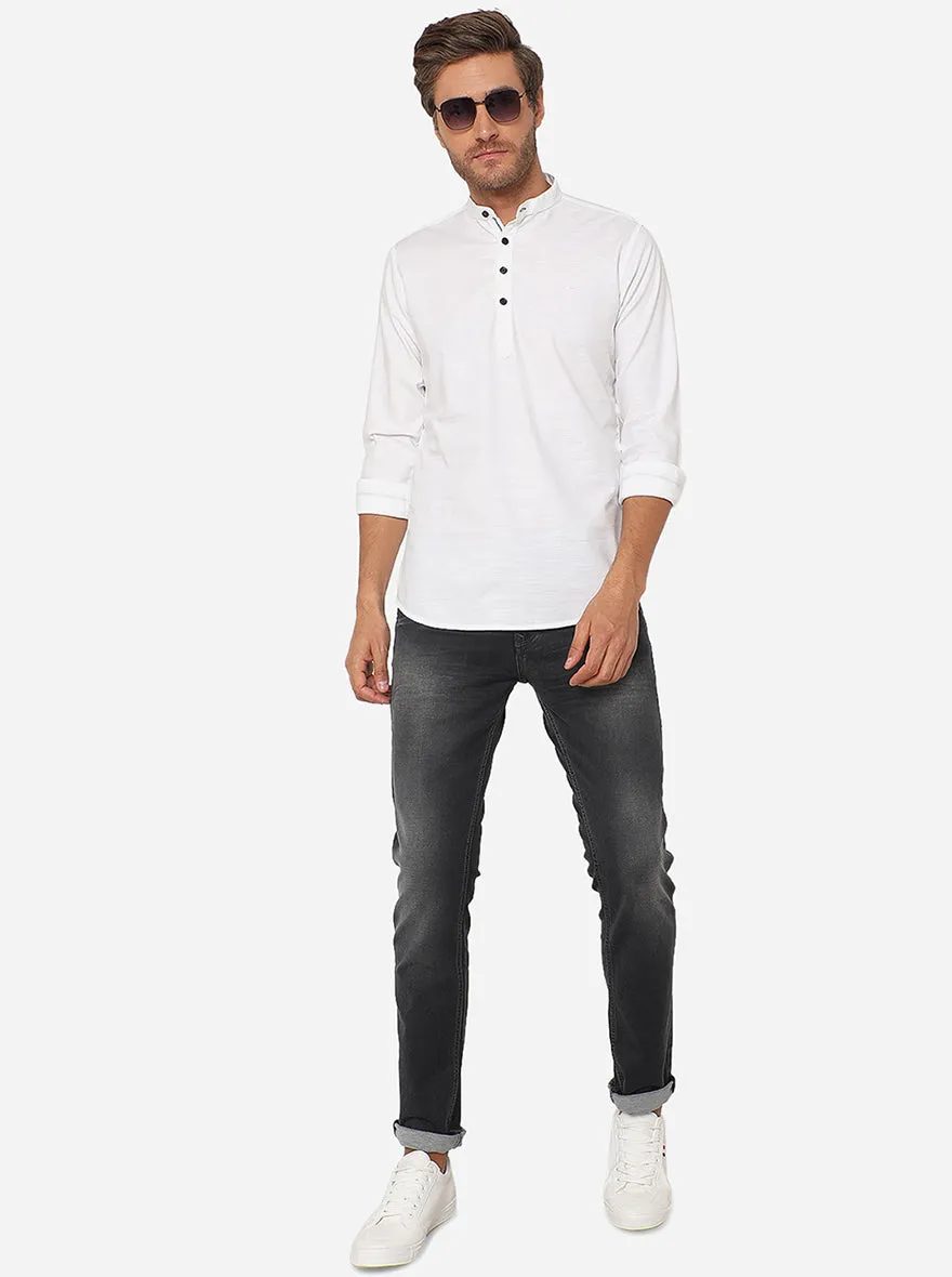 White Solid Slim Fit Semi Casual Shirt | JadeBlue