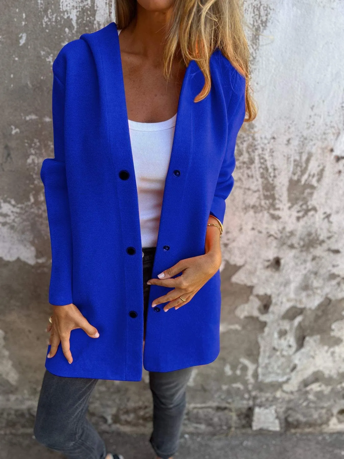 Women's Casual Hooded Single Breasted Cardigan in Solid Colors