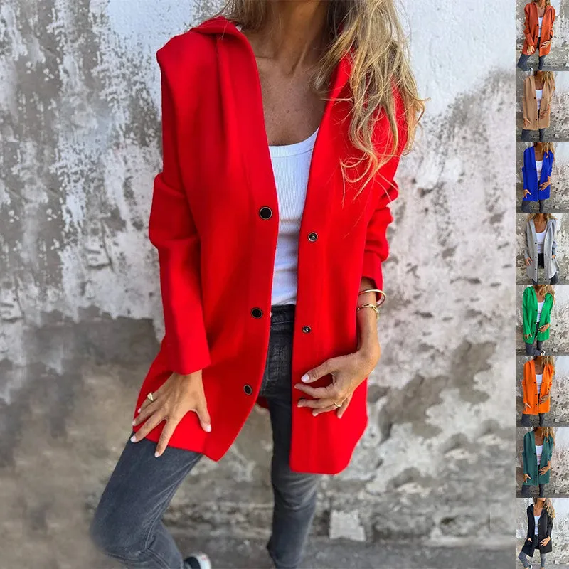 Women's Casual Hooded Single Breasted Cardigan in Solid Colors