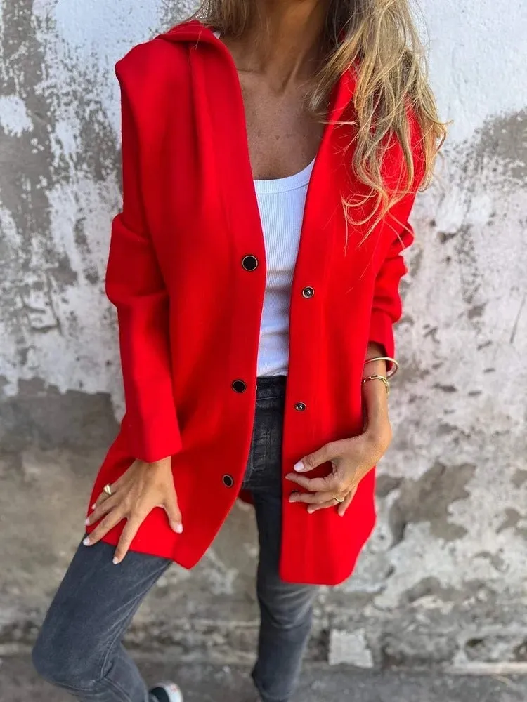 Women's Casual Hooded Single Breasted Cardigan in Solid Colors
