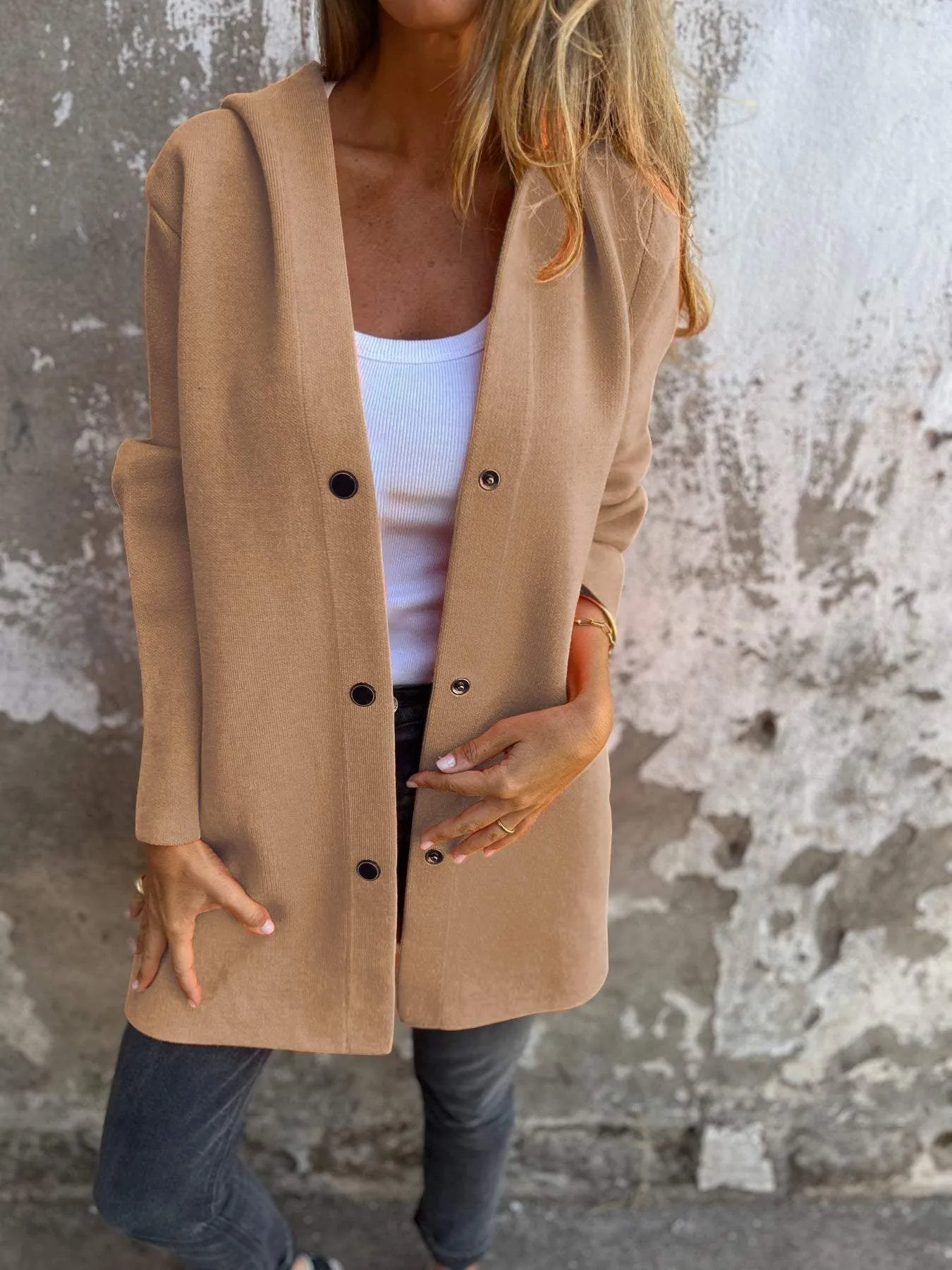 Women's Casual Hooded Single Breasted Cardigan in Solid Colors